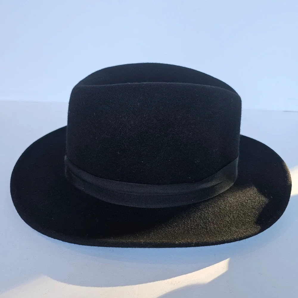 Vtg 80s Banana Republic Black Wool Fedora Wide Brim Safari Hat Goth Classic Sz 7